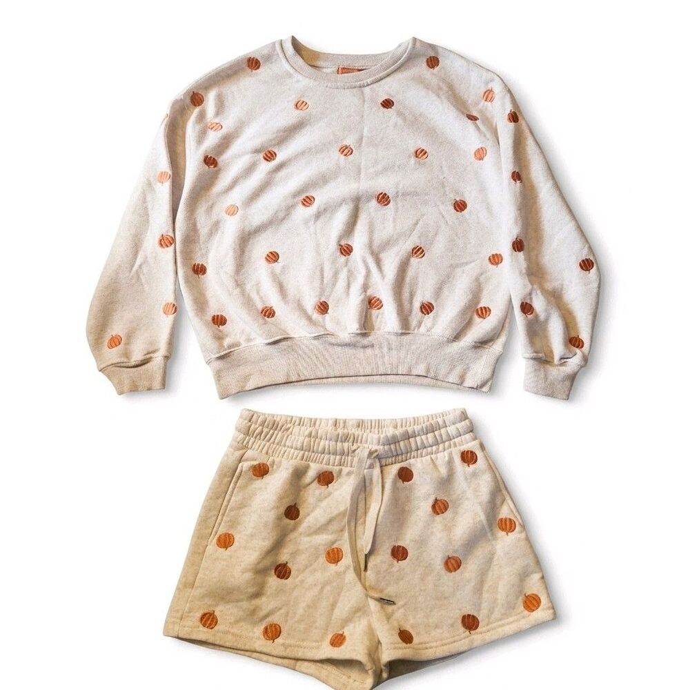 Since Forever Women's Small Sweater Top & Shorts Lounge Set Pumpkin Halloween